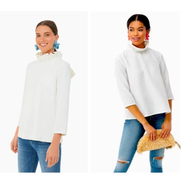 Pomander Place | NEW White Ruffle Collar Preppy Bow Faye Blouse Size XS - Picture 2 of 11